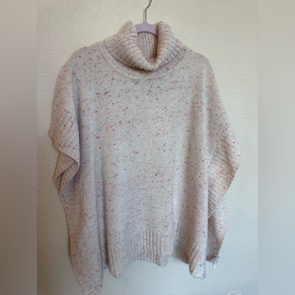 LOFT Speckled Turtleneck Sweater in Cream and Pink